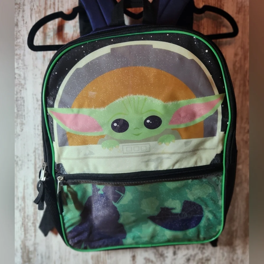 Star Wars Green and Black Kids Backpack with Baby Yoda Grogu
